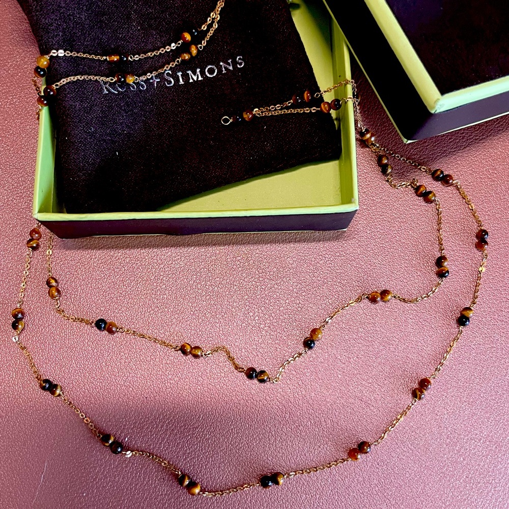 Ross-Simon’s 18K Double Strand Necklace with Tiger Eye Beads, 18”